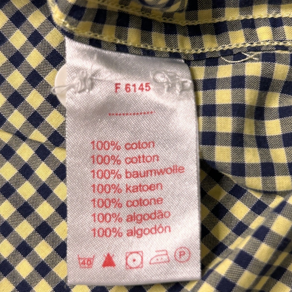 Vtg‎ Lacoste Shirt Mens 42 Yellow Blue Gingham Check Long Sleeve Cotton Preppy - Picture 5 of 9